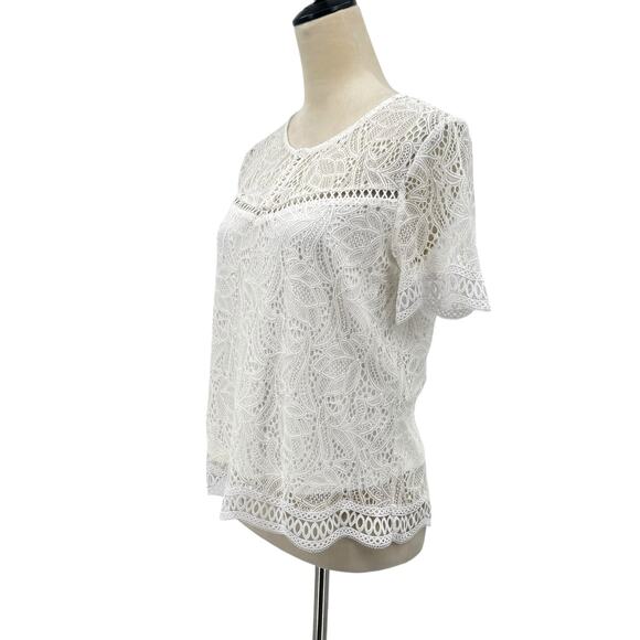 Laundry by Shelli Segal Cloverfield White Lace Overlay Feminine Blouse - Picture 5 of 14